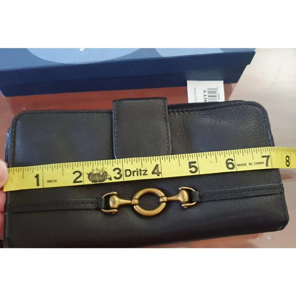 Amity Scholar Clutch Wallet Chocolate Brown Leather Checkbook Cover China in Box
